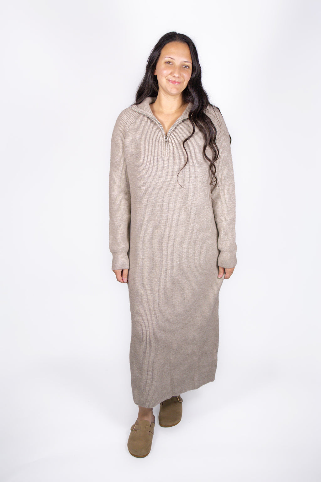Baylor Half-Zip Sweater Dress in Mocha