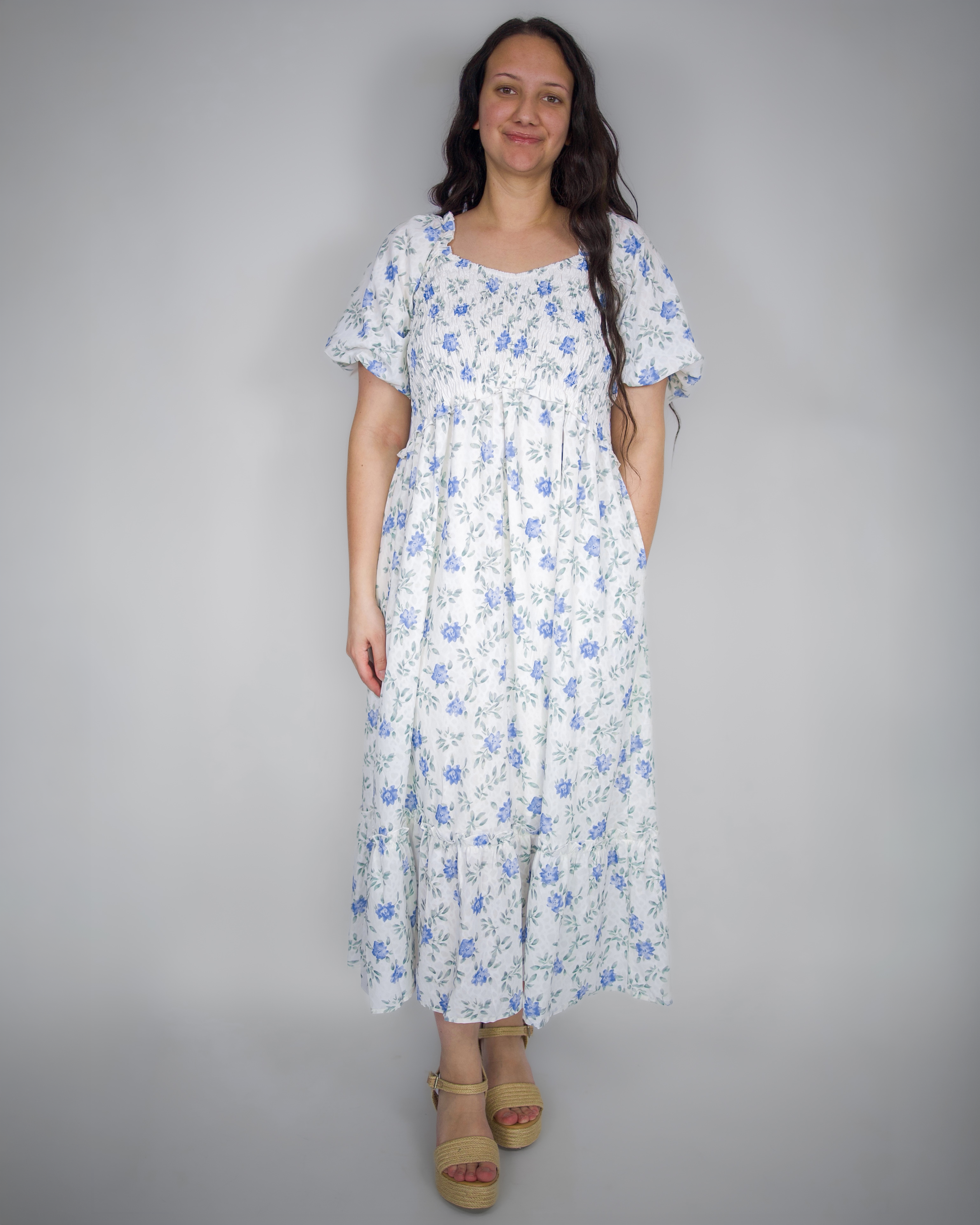 Jensen Smocked Midi Dress in Wisteria Bud