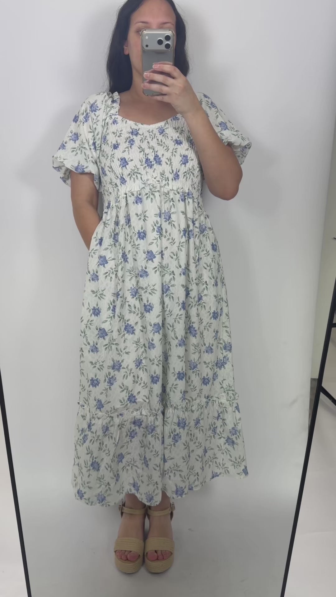 Jensen Smocked Midi Dress in Wisteria Bud